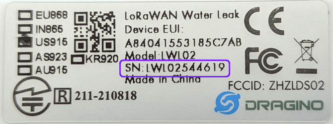 Leak sensor serial number